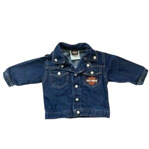 Harley Davidson Blue Jean Jacket Unisex Baby Size 0/6 Months Embroidered Patch